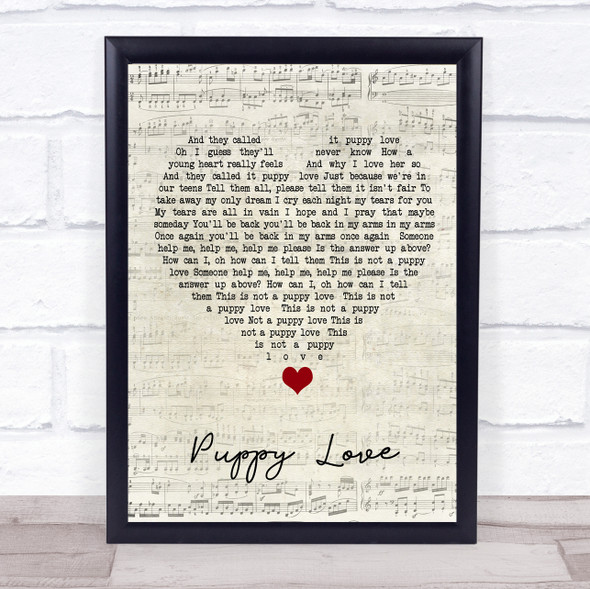 Donny Osmond Puppy Love Script Heart Song Lyric Quote Music Framed Print