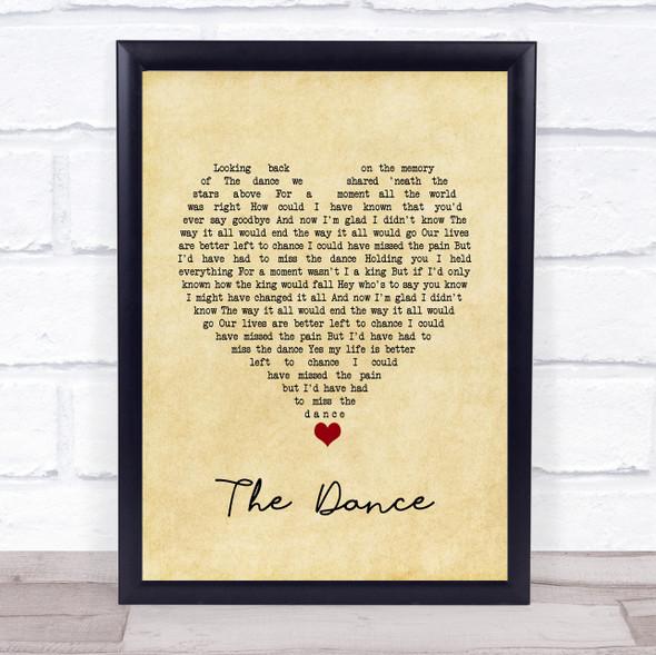 Garth Brooks The Dance Vintage Heart Song Lyric Quote Music Framed Print