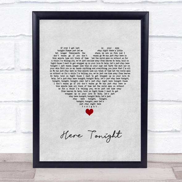 Brett Young Here Tonight Grey Heart Song Lyric Quote Music Framed Print