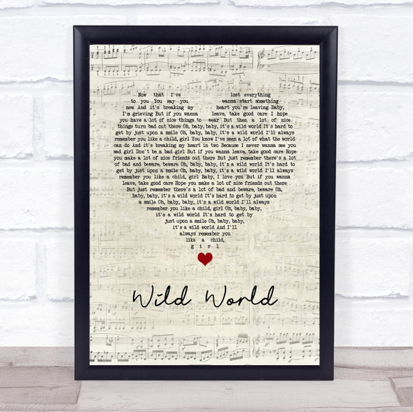 Cat Stevens Wild World Script Heart Song Lyric Quote Music Framed Print