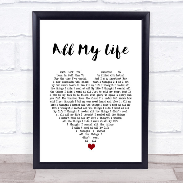 Evan Dando All My Life White Heart Song Lyric Quote Music Framed Print