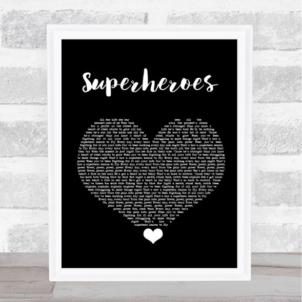 The Script Superheroes Black Heart Song Lyric Quote Music Framed Print