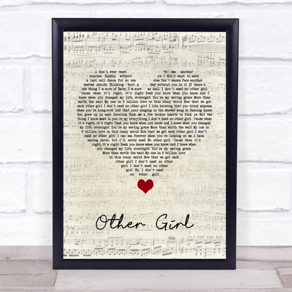 Filmore Other Girl Script Heart Song Lyric Quote Music Framed Print