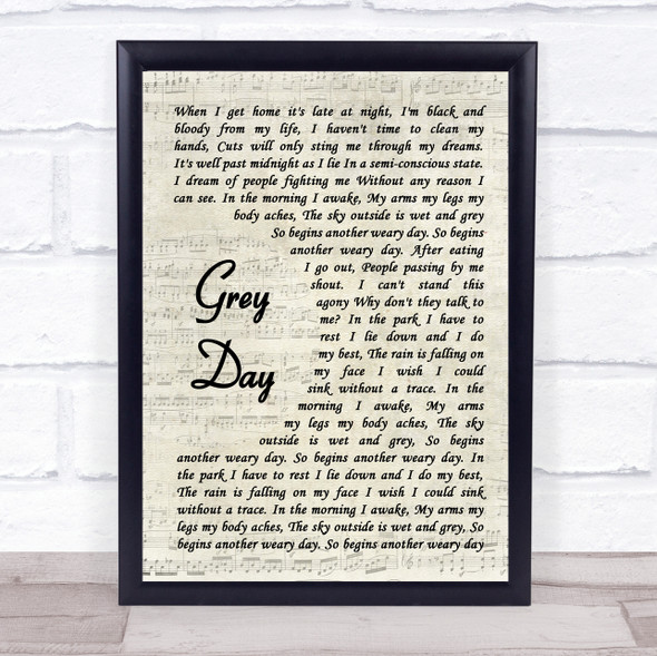 Madness Grey Day Vintage Script Song Lyric Quote Music Framed Print