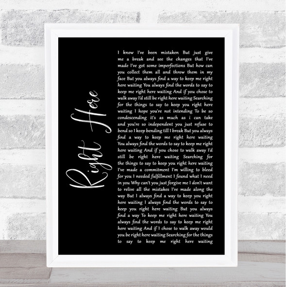 Staind Right Here Black Script Song Lyric Quote Music Framed Print