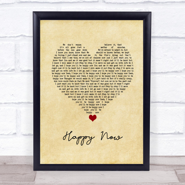 Kygo Happy Now Vintage Heart Song Lyric Quote Music Framed Print