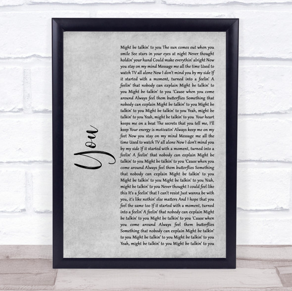Dynamite ft Post Malone You Grey Rustic Script Song Lyric Quote Music Framed Print
