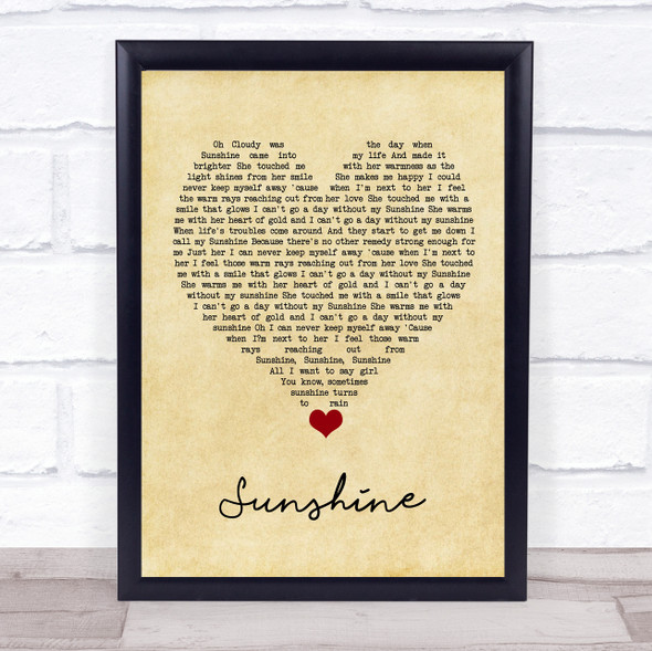 Alexander O'Neal Sunshine Vintage Heart Song Lyric Quote Music Framed Print