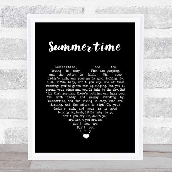 Ella Fitzgerald Summertime Black Heart Song Lyric Quote Music Framed Print