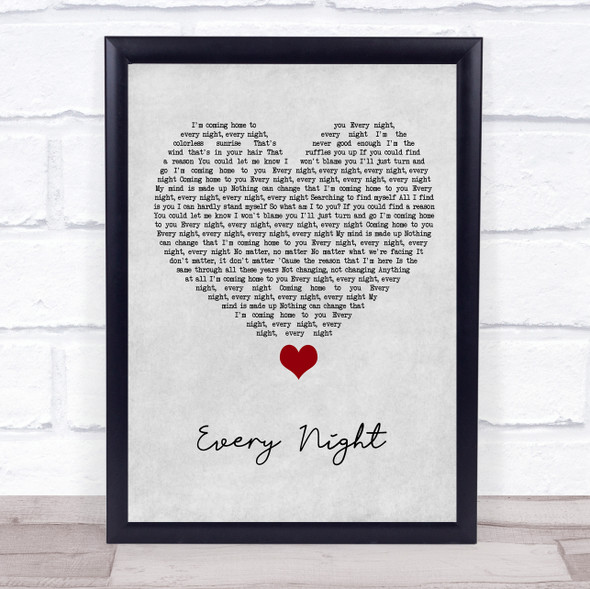 Imagine Dragons Every Night Grey Heart Song Lyric Quote Music Framed Print