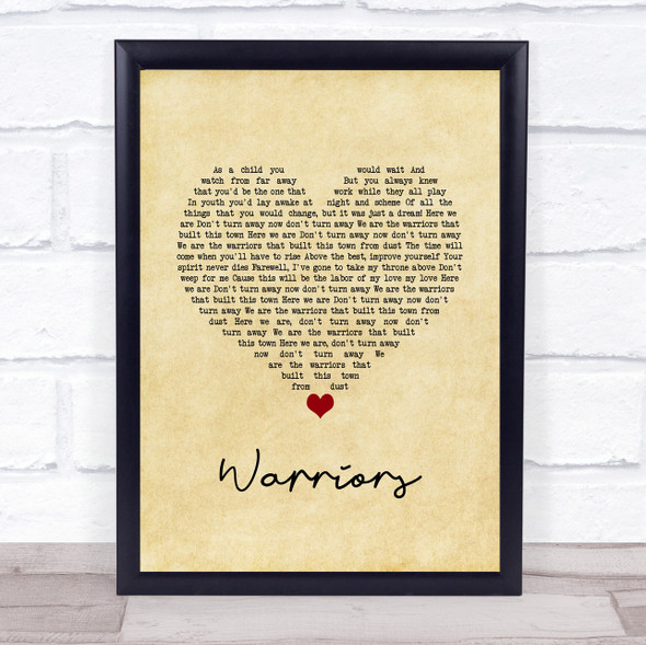 Imagine Dragons Warriors Vintage Heart Song Lyric Quote Music Framed Print