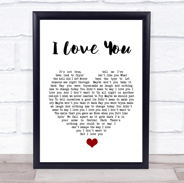 Billie Eilish I Love You White Heart Song Lyric Quote Music Framed Print