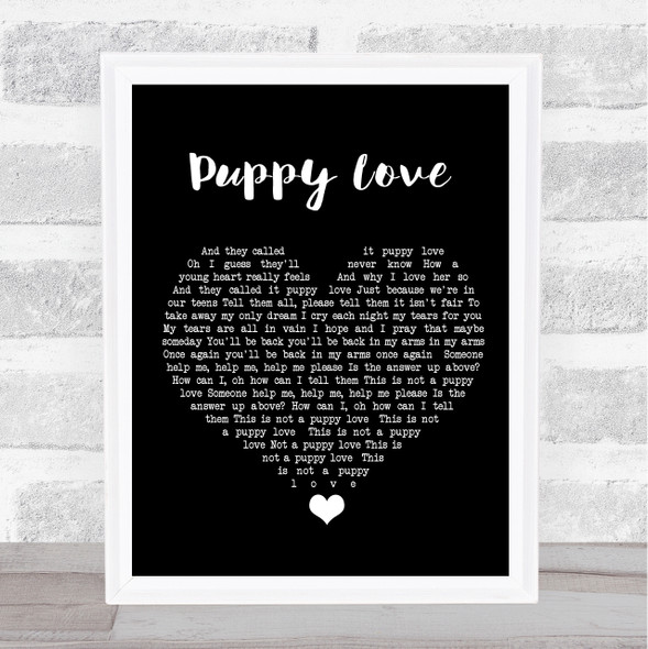 Donny Osmond Puppy Love Black Heart Song Lyric Quote Music Framed Print