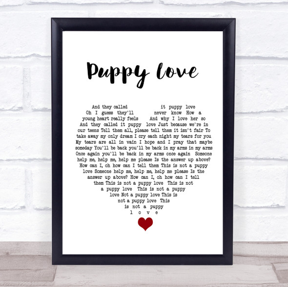 Donny Osmond Puppy Love White Heart Song Lyric Quote Music Framed Print
