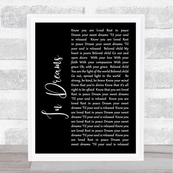 Jai-Jagdeesh In Dreams Black Script Song Lyric Quote Music Framed Print