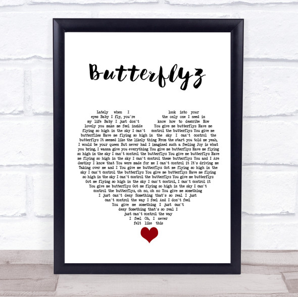 Alicia Keys Butterflyz White Heart Song Lyric Quote Music Framed Print