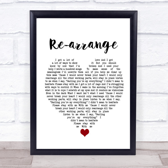 Biffy Clyro Re-arrange White Heart Song Lyric Quote Music Framed Print