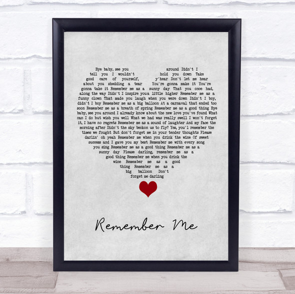 Diana Ross Remember Me Grey Heart Song Lyric Quote Music Framed Print