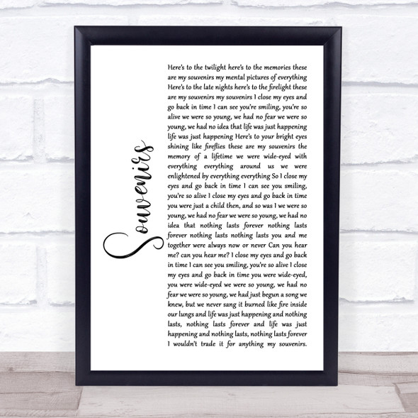 Switchfoot Souvenirs White Script Song Lyric Quote Music Framed Print