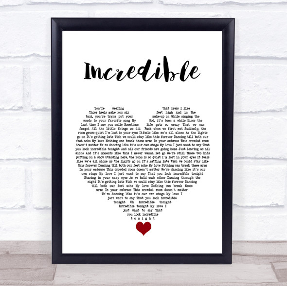 James TW Incredible White Heart Song Lyric Quote Music Framed Print