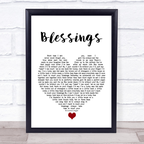 Florida Georgia Line Blessings White Heart Song Lyric Quote Music Framed Print