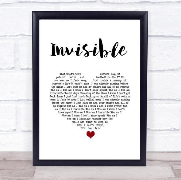 5 Seconds Of Summer Invisible White Heart Song Lyric Quote Music Framed Print