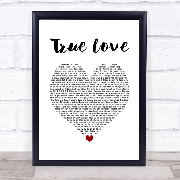 P!nk ft. Lily Allen True Love White Heart Song Lyric Quote Music Framed Print