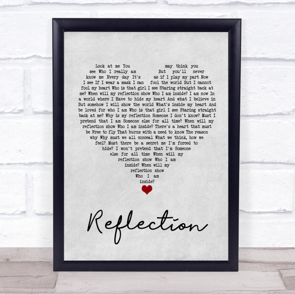 Christina Aguilera Reflection Grey Heart Song Lyric Quote Music Framed Print