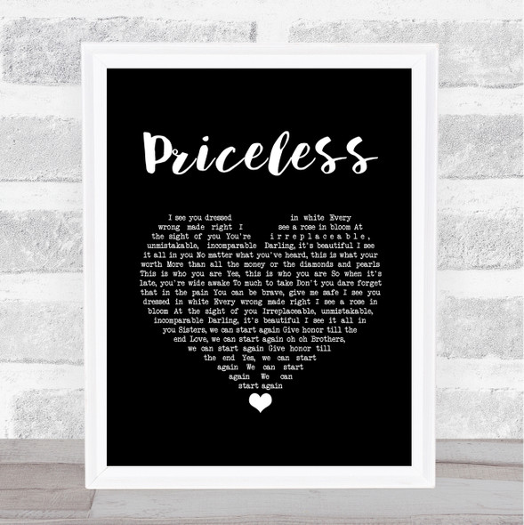 for KING & COUNTRY Priceless Black Heart Song Lyric Quote Music Framed Print