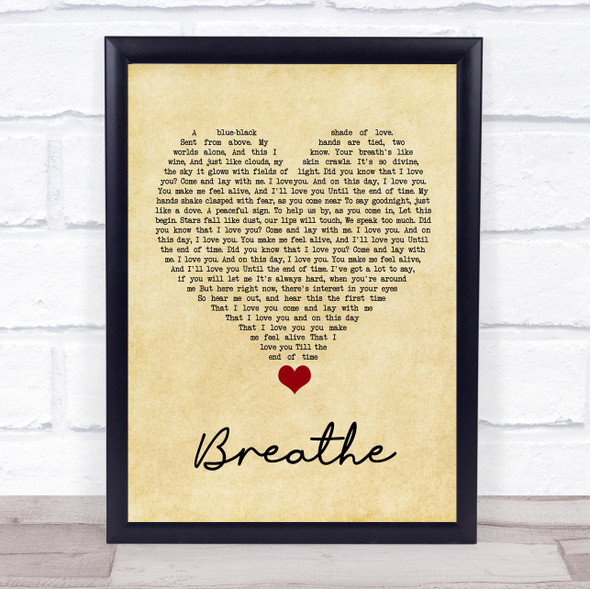 Angels & Airwaves Breathe Vintage Heart Song Lyric Quote Music Framed Print