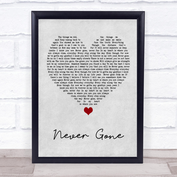 Backstreet Boys Never Gone Grey Heart Song Lyric Quote Music Framed Print