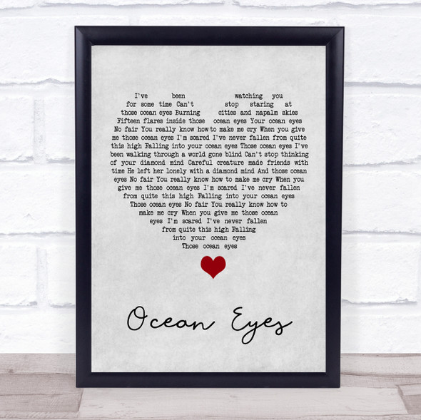 Billie Eilish Ocean Eyes Grey Heart Song Lyric Quote Music Framed Print