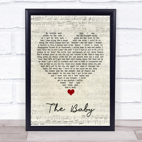 Blake Shelton The Baby Script Heart Song Lyric Quote Music Framed Print