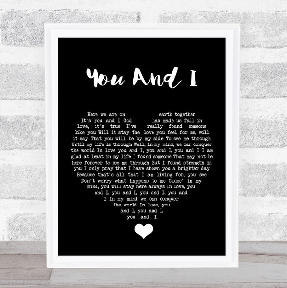 Stevie Wonder You And I Black Heart Song Lyric Quote Music Framed Print