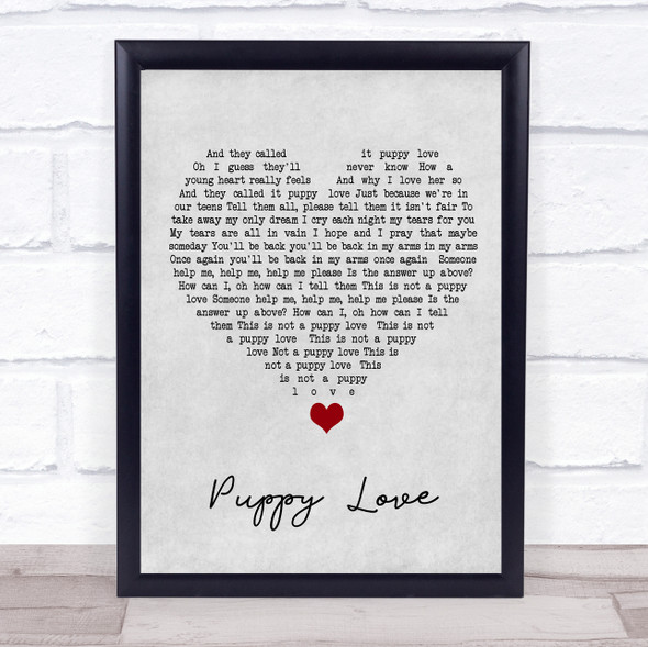 Donny Osmond Puppy Love Grey Heart Song Lyric Quote Music Framed Print
