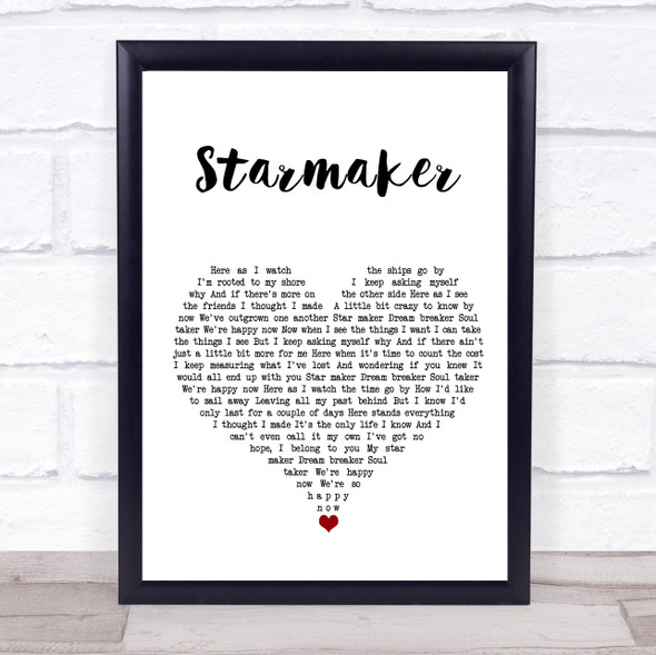 Fame Academy Starmaker White Heart Song Lyric Quote Music Framed Print