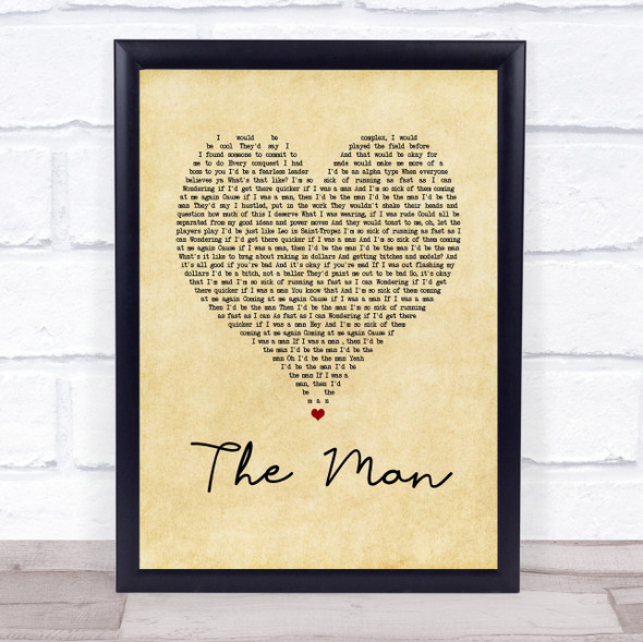Taylor Swift The Man Vintage Heart Song Lyric Quote Music Framed Print