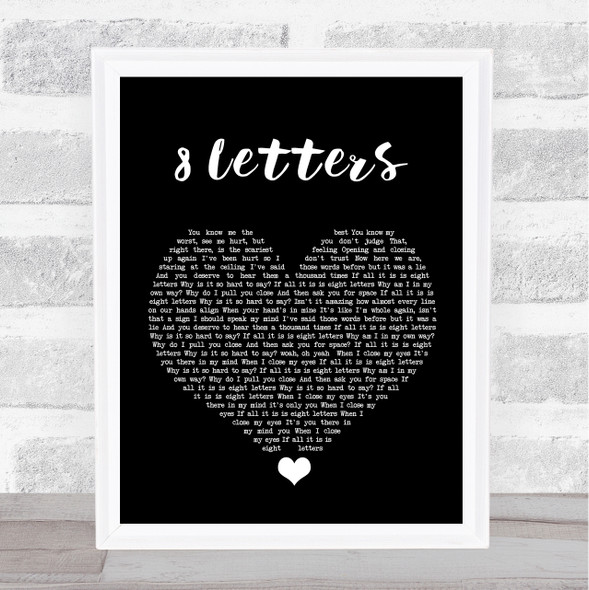 Why Don't We 8 Letters Black Heart Song Lyric Quote Music Framed Print