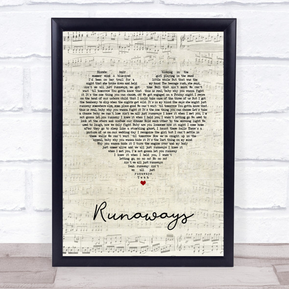 The Killers Runaways Script Heart Song Lyric Quote Music Framed Print