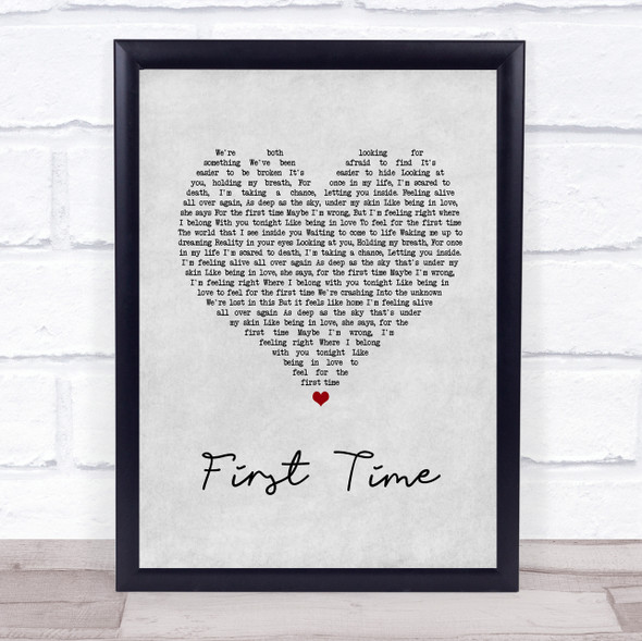 Lifehouse First Time Grey Heart Song Lyric Quote Music Framed Print