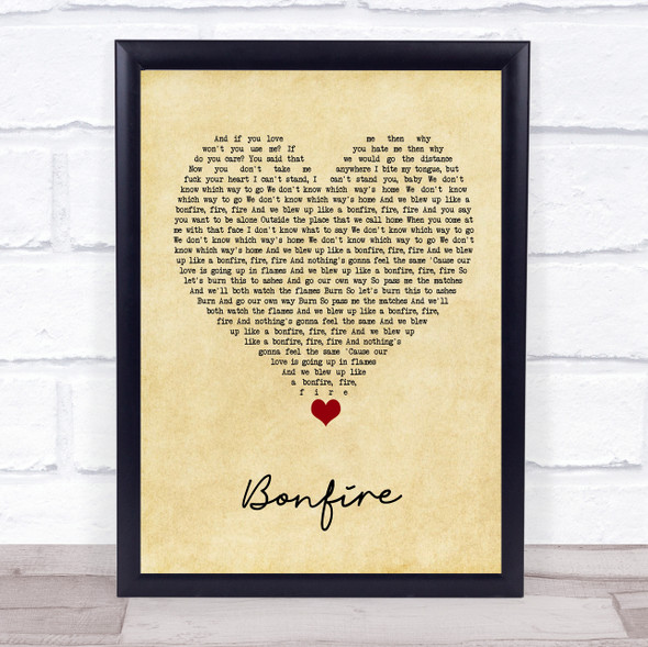 The Hunna Bonfire Vintage Heart Song Lyric Quote Music Framed Print