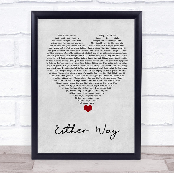 The Twang Either Way Grey Heart Song Lyric Quote Music Framed Print