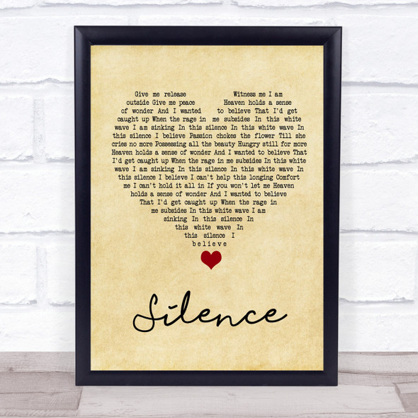 Delerium Silence Vintage Heart Song Lyric Quote Music Framed Print