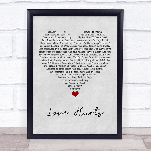 Incubus Love Hurts Grey Heart Song Lyric Quote Music Framed Print