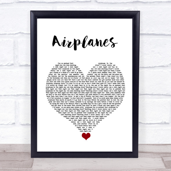 BoB Airplanes White Heart Song Lyric Quote Music Framed Print