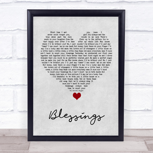 Florida Georgia Line Blessings Grey Heart Song Lyric Quote Music Framed Print