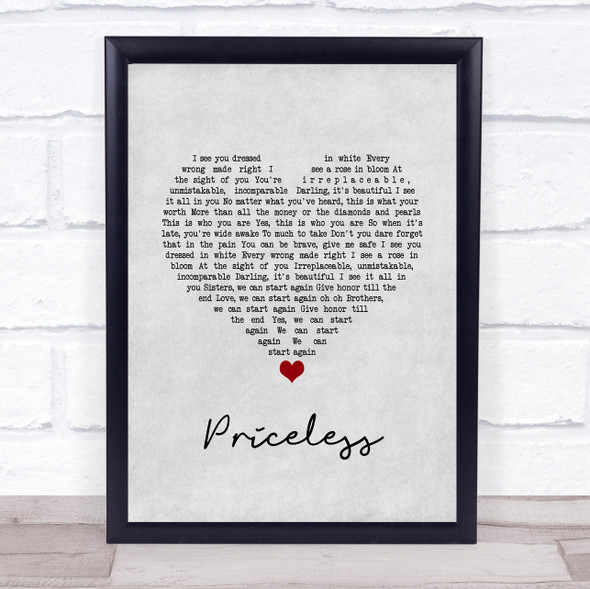 for KING & COUNTRY Priceless Grey Heart Song Lyric Quote Music Framed Print