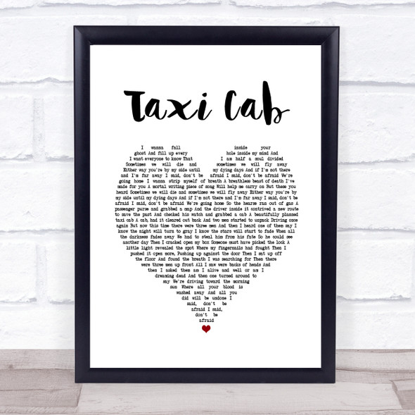 Twenty One Pilots Taxi Cab White Heart Song Lyric Quote Music Framed Print