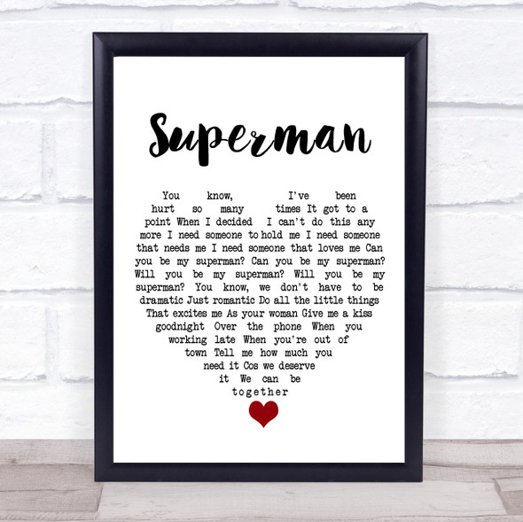 Black Coffee Superman White Heart Song Lyric Quote Music Framed Print