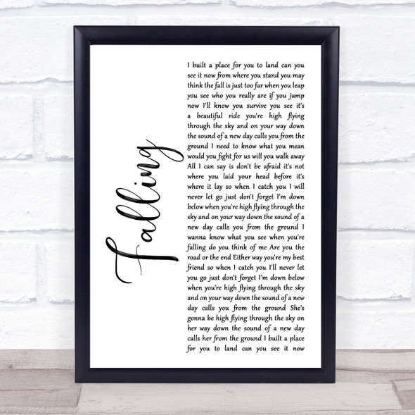 Joshua Radin Falling White Script Song Lyric Quote Music Framed Print